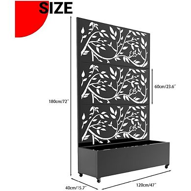 Metal Raised Garden Bed, 72" H x 47" W Privacy Planter Box with Trellis and Wheels