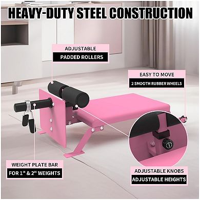 Nordic Curl Machine - Adjustable Hamstring Curl Bench with Wheels for Home Gym