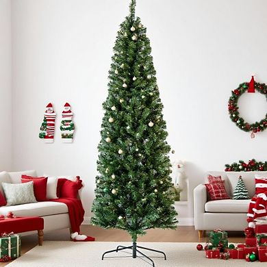 6.5ft Christmas Decorations Premium Pencil Christmas Tree, PVC Artificial Green Tree Easy Assembly