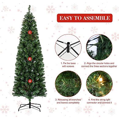6.5ft Christmas Decorations Premium Pencil Christmas Tree, PVC Artificial Green Tree Easy Assembly
