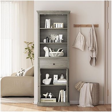 Farmhouse Bathroom Storage Cabinet, Tall Bookcase with Adjustable Shelves
