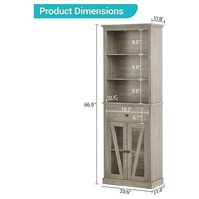 Farmhouse Bathroom Storage Cabinet, Tall Bookcase with Adjustable Shelves