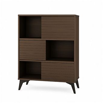 Render 3 tier Display Cabinet - Walnut Storage Stand for Retail, Living Room & Entryway