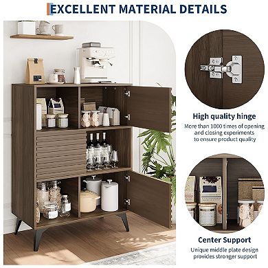 Render 3-Tier Display Cabinet - Walnut Storage Stand for Retail, Living Room & Entryway