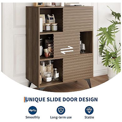 Render 3-Tier Display Cabinet - Walnut Storage Stand for Retail, Living Room & Entryway
