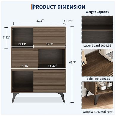 Render 3-Tier Display Cabinet - Walnut Storage Stand for Retail, Living Room & Entryway