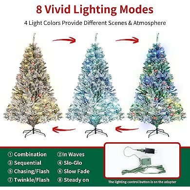 6.5Ft Snow Flocked Christmas Tree, Pre-Lit Xmas Tree with Multi-Color Lights & Realistic Branch Tips