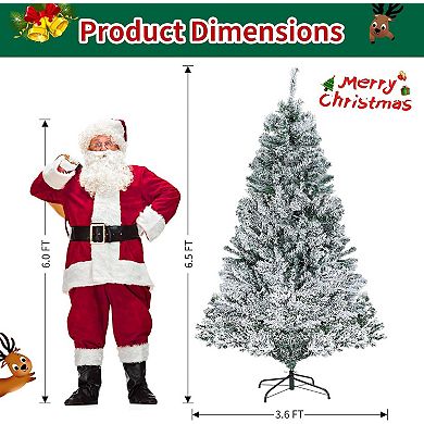 6.5Ft Snow Flocked Christmas Tree, Pre-Lit Xmas Tree with Multi-Color Lights & Realistic Branch Tips