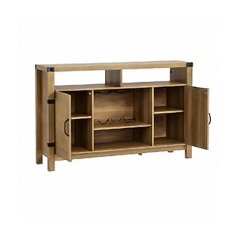 Farmhouse Wine Bar Cabinate, Rattan Coffee Bar with Adjustable Storage Shleves