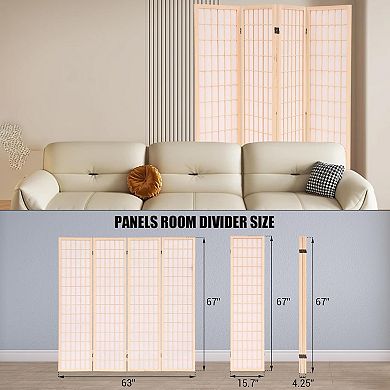Wooden Room Divider 4/6 Panel, 67 Inch Tall Folding Privacy Screen