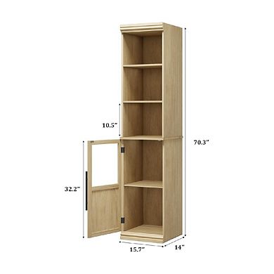 Bathroom Storage Cabinet, Slim Freestanding Bathroom Cabinet with Door and Open Shelves Boards