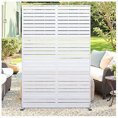 Metal Privacy Screen for Outdoor Freestanding Privacy Screens, Decorative Wall Panels with Stand