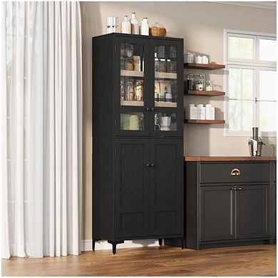 Storage Cabinet, Kitchen Pantry Cabinet 5 Tier Bathroom Cabinet with 4 Doors Adjustable Shelves