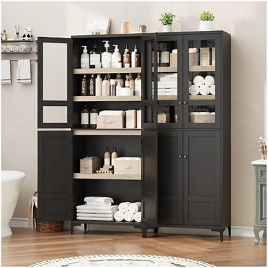Storage Cabinet, Kitchen Pantry Cabinet 5 Tier Bathroom Cabinet with 4 Doors Adjustable Shelves