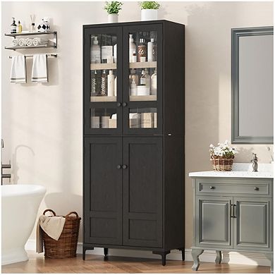Storage Cabinet, Kitchen Pantry Cabinet 5 Tier Bathroom Cabinet with 4 Doors Adjustable Shelves