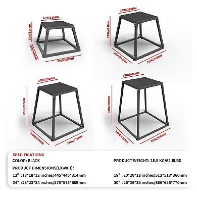 GlowSol Plyometric Jump Box, 12/18/24/30 Inch, Steel Plyometric Platform and Jumping Box