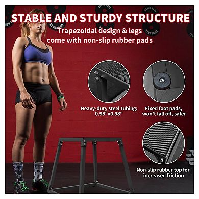 GlowSol Plyometric Jump Box, 12/18/24/30 Inch, Steel Plyometric Platform and Jumping Box