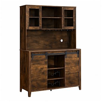 Farmhouse Coffee Bar Cabinet, Kitchen Hutch Storage with Sliding Barn Door