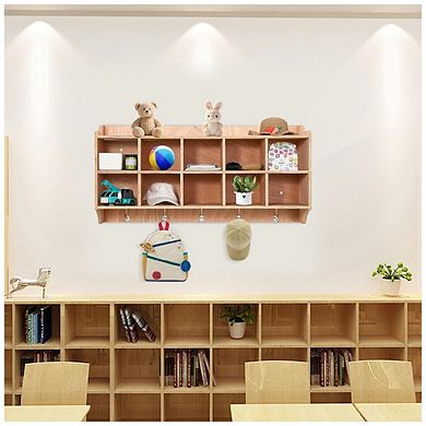 Cubby Storage Organizer Cubes Daycare Shelves with 10 Cubbies Shoe Layer with Hooks