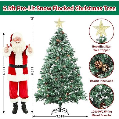 6.5ft Christmas Decorations Full Artificial Christmas Tree Star Topper with 80 Pine Cone&Tree Topper