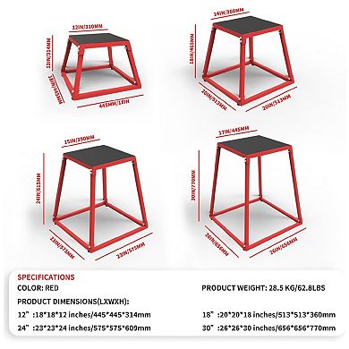 Plyometric Jump Box Set, 12/18/24/30 Inch Steel Plyo Box, Step Up Box for Workout