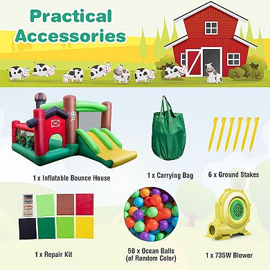 Farm Themed 6 in 1 Inflatable Castle with Trampoline and 735W Blower