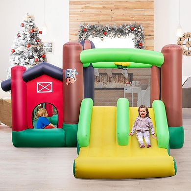 Farm Themed 6 in 1 Inflatable Castle with Trampoline and 735W Blower