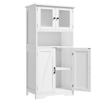 Tall Bathroom Cabinet, Storage Cabinet with 4 Doors and Adjustable Shelves
