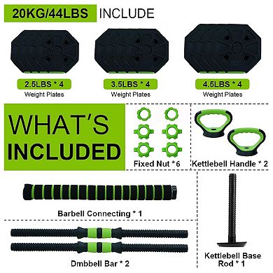 4-In-1 Adjustable Dumbbell Set - Dumbbell/Barbell/Kettlebell/Push Up Stand for Home Gym
