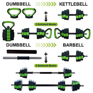 4-In-1 Adjustable Dumbbell Set - Dumbbell/Barbell/Kettlebell/Push Up Stand for Home Gym