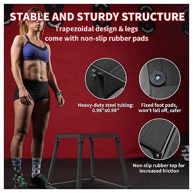 Heavy-Duty Steel Plyometric Jump Box, Anti-Slip Rubber Tread & Stable Trapezoidal Design