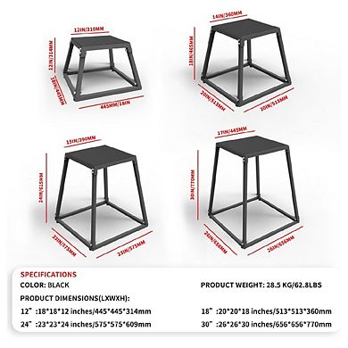 Heavy-Duty Steel Plyometric Jump Box, Anti-Slip Rubber Tread & Stable Trapezoidal Design