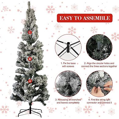 6.5ft Flocked Pencil Christmas Tree PreLit with 250 LED Lights&8 Lighting Modes,Artificial Xmas Tree