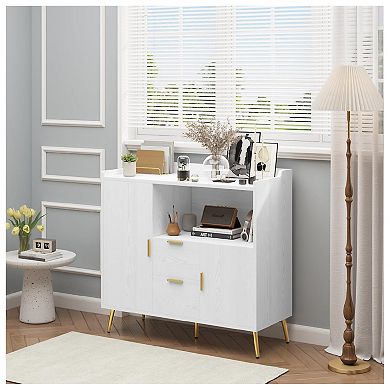 Kitchen Microwave Cabinet, Modern Farmhouse Buffet Cabinet with Storage