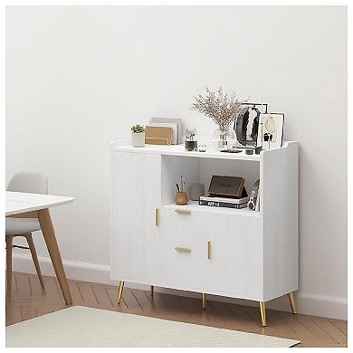 Kitchen Microwave Cabinet, Modern Farmhouse Buffet Cabinet with Storage