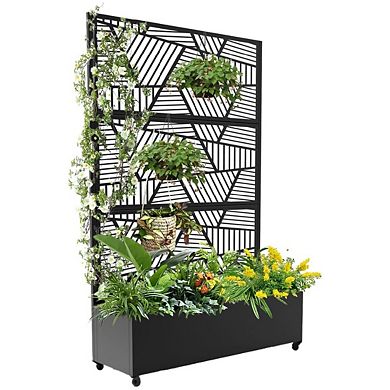 Metal Raised Garden Bed with Trellis and Wheels, Tall Trellis Planter Box for Climbing Plants