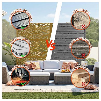 Outdoor Metal Privacy Screen, Freestanding Screen Panel with Stand, Privacy Fence