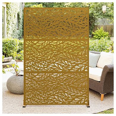 Outdoor Metal Privacy Screen, Freestanding Screen Panel with Stand, Privacy Fence