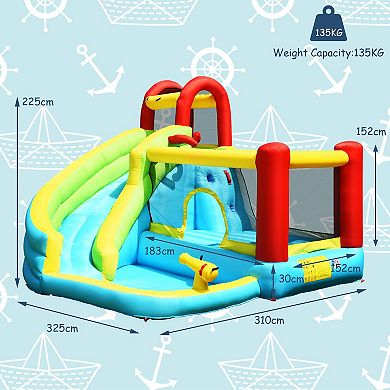 6-in-1 Inflatable Bounce House with Climbing Wall and Blower