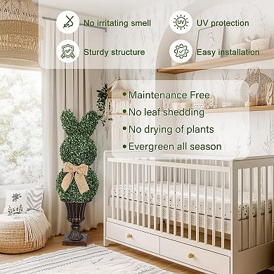 1 pcs 39 in Artificial Bunny Shaped Topiary Tree W/Classic Planter Pot Rabbit UV-Resistant Bowknot