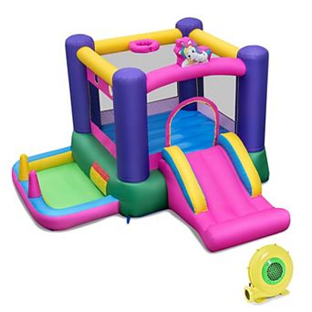 6 in 1 Inflatable Bounce House with Slide and Ball Pit with 480W Blower