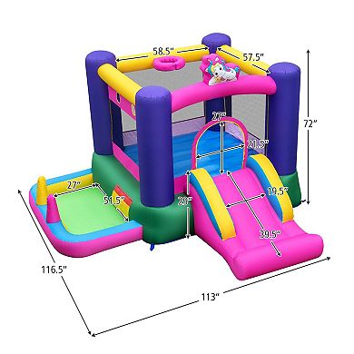 6 in 1 Inflatable Bounce House with Slide and Ball Pit with 480W Blower