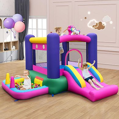 6 in 1 Inflatable Bounce House with Slide and Ball Pit with 480W Blower