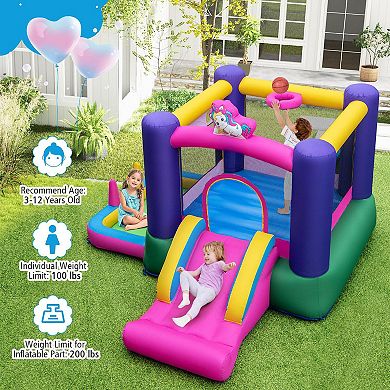 6 in 1 Inflatable Bounce House with Slide and Ball Pit with 480W Blower