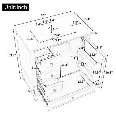 Whisen 30" Bathroom Vanity with Sink, Soft-Close Door & 3 Drawers