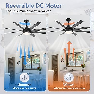 65-Inch Ceiling Fan with LED Light, featuring 8 ABS Blades, Quiet DC Motor, and Reversible Function