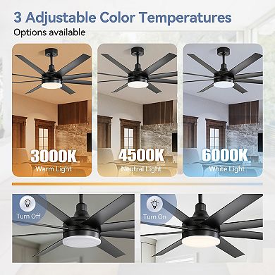 65-Inch Ceiling Fan with LED Light, featuring 8 ABS Blades, Quiet DC Motor, and Reversible Function
