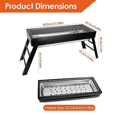 Foldable Stainless Steel Charcoal BBQ Grill, Portable Tabletop Grill for Camping & Outdoor Parties