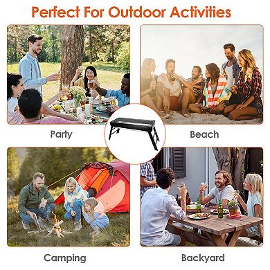 Foldable Stainless Steel Charcoal BBQ Grill, Portable Tabletop Grill for Camping & Outdoor Parties