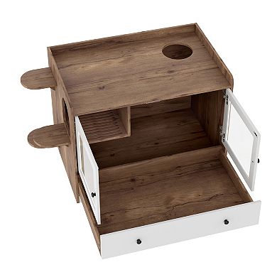 Whisen 43" Cat Litter Box Enclosure, Hidden Cat Litter Box Furniture with Drawer and Stairs